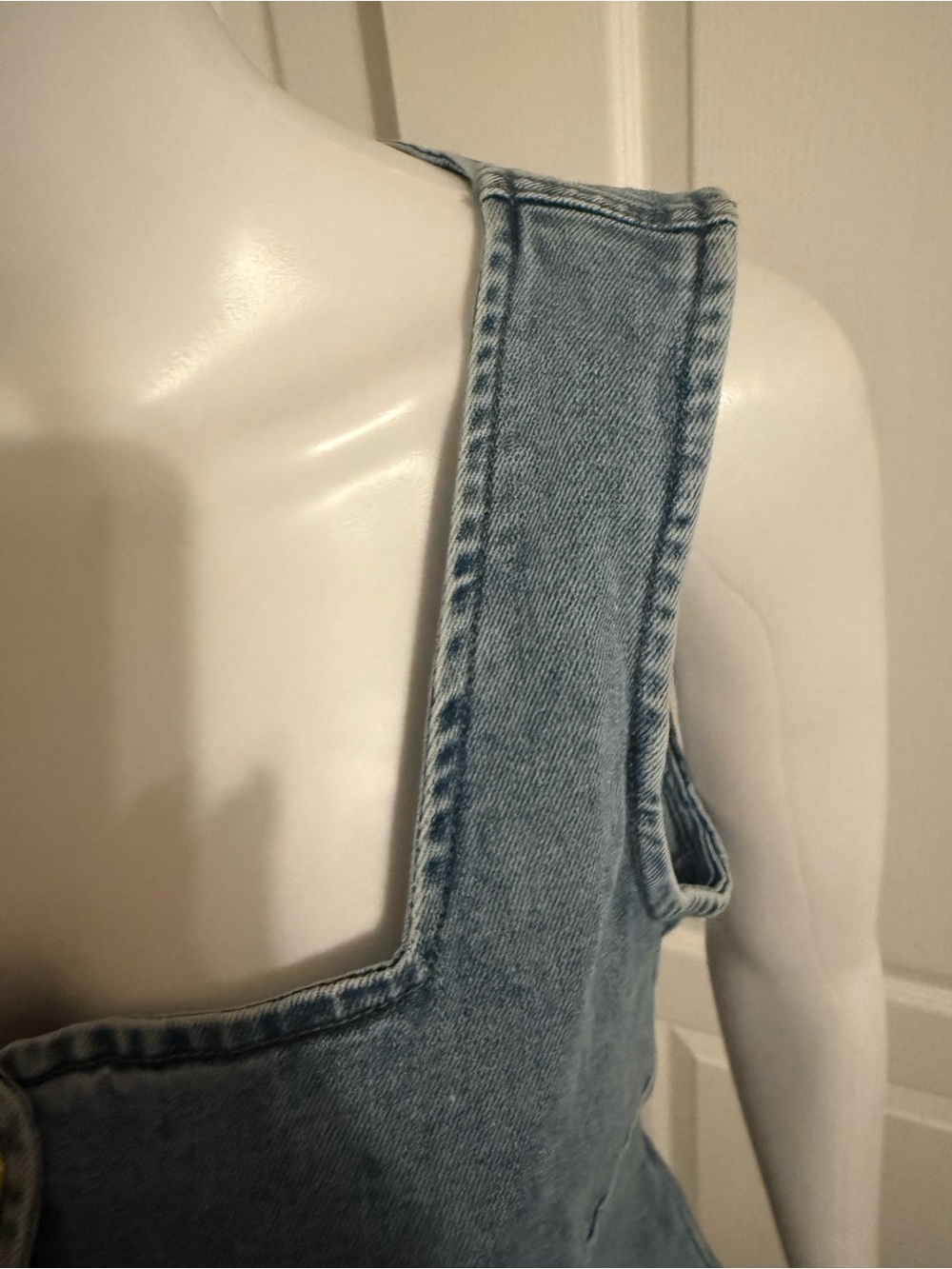 Slim-Fit Denim Vest Top in Blue with Front Buttons - Picture 8 of 10